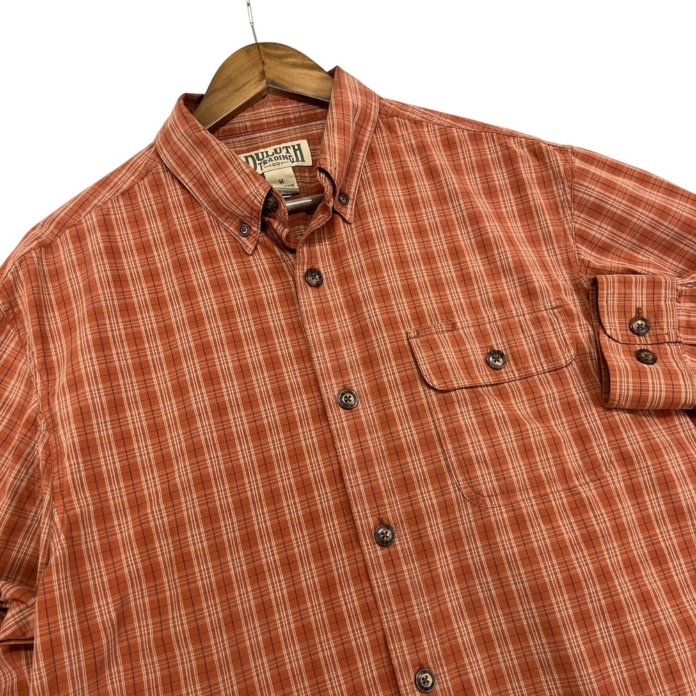 Duluth Trading Co. Mens‎ Plaid Button Up Shirt Long Sleeve Casual Orange Outdoor